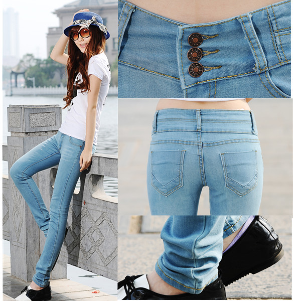 Female tight slim breasted high waist jeans female skinny pants casual pants plus size trousers