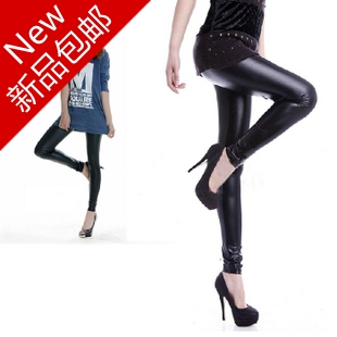 Female trousers all-match matt PU faux leather pants single tier legging pencil pants