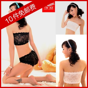 Female tube top female tube top female black gauze perspectivity vest sexy transparent laciness tube top female temptation