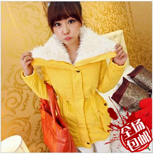 Female winter autumn and winter candy yellow drawstring wadded jacket female cotton-padded jacket outerwear