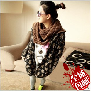 Female winter autumn and winter cartoon bear long-sleeve fleece with a hood thickening thermal wadded jacket outerwear