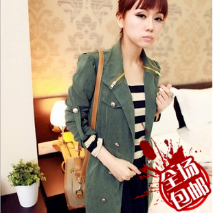 Female winter autumn and winter military metal zipper slim double breasted trench outerwear