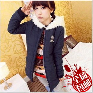 Female winter autumn and winter plush rabbit ears long-sleeve thickening with a hood wadded jacket outerwear