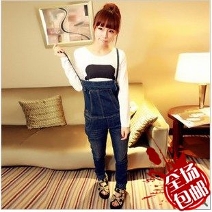 Female winter autumn and winter slim suspenders jeans stovepipe trousers