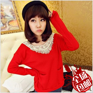 Female winter autumn and winter solid color vintage sweater pullover sweater fleece