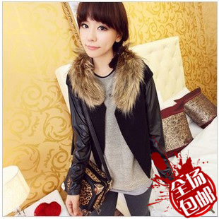 Female winter autumn and winter Women fashion fur collar short-sleeve slim vest