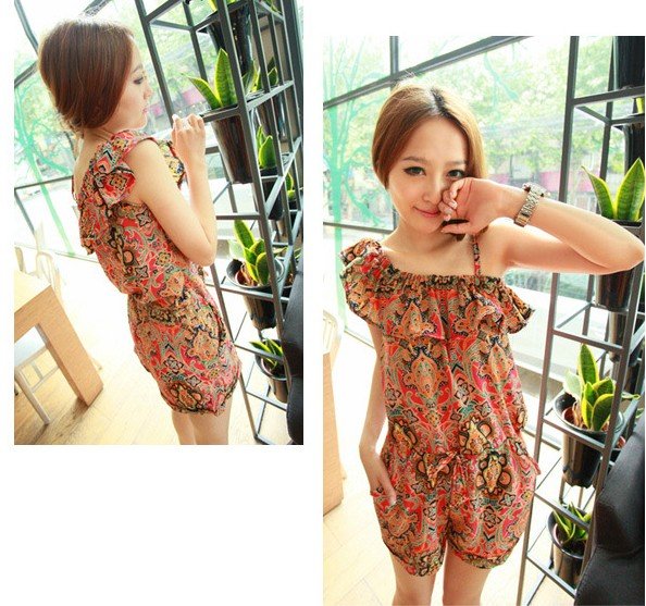 ferr shopping!2012 Korea The new floral jumpsuit pants chiffon straps summer wear beach casual pants tide three female