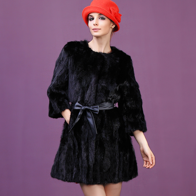 Fight mink fur coat mink fur overcoat Women 2012 medium-long black mink