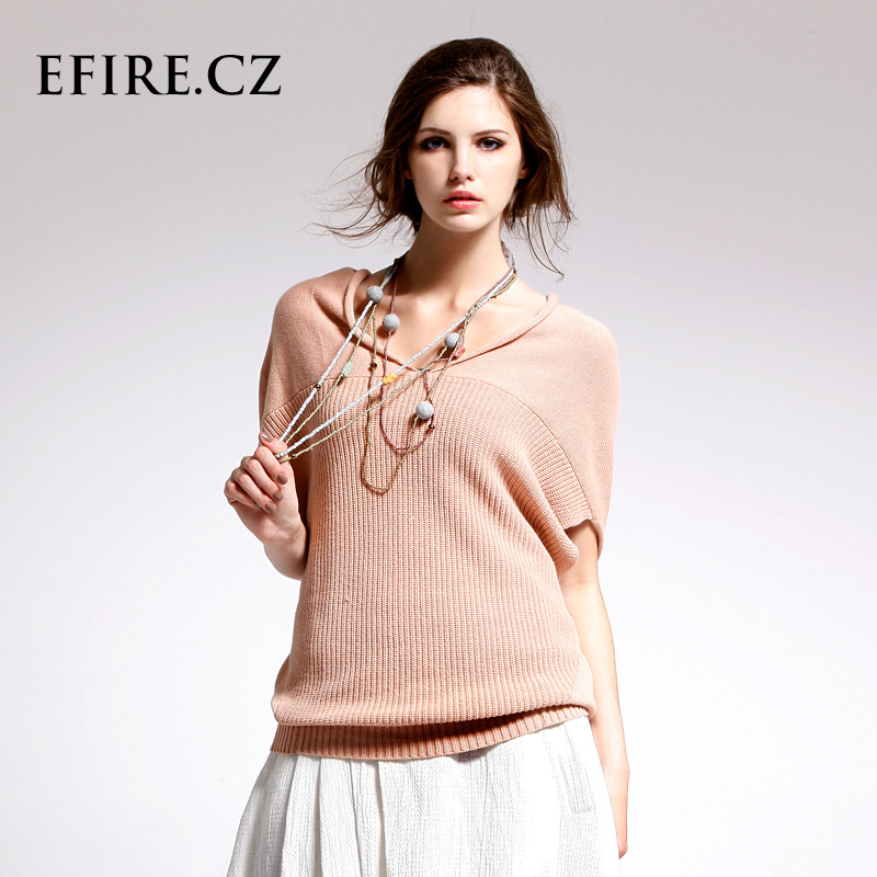 Fire e . cz loose elegant V-neck shallow pink short-sleeve sweater