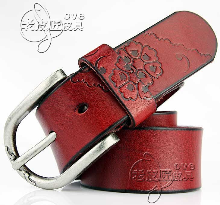 First layer of cowhide female strap vintage print women's strap genuine leather female belt casual antique silver pin buckle