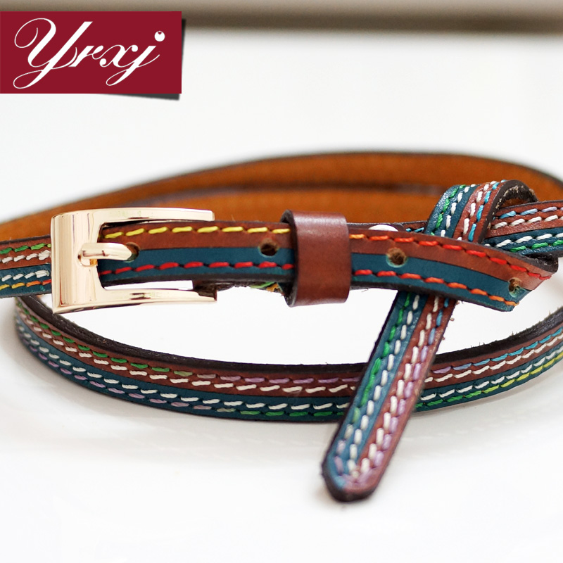 first layer of cowhide Kells stripe women's  thin belt decoration genuine leather strap Women yf403