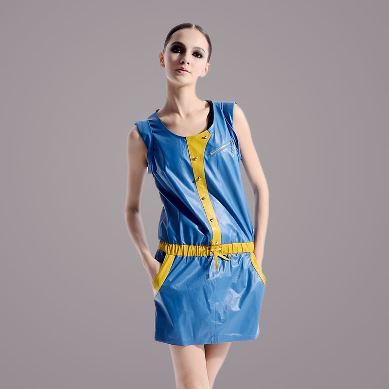 Fitow 2012 genuine leather one-piece dress european version of the women's casual autumn tank dress