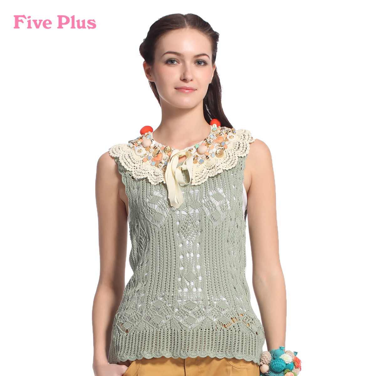 Five plus female spring 100% cotton woven vest 2121031570 cutout