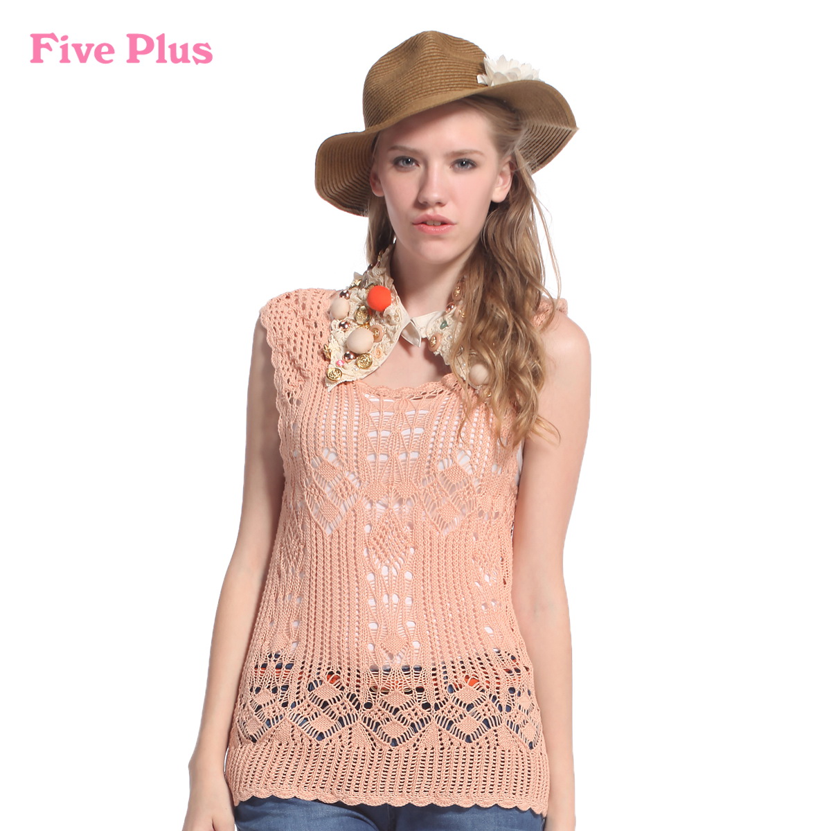 Five plus female spring 100% cotton woven vest 2121031570 cutout Free Shipping