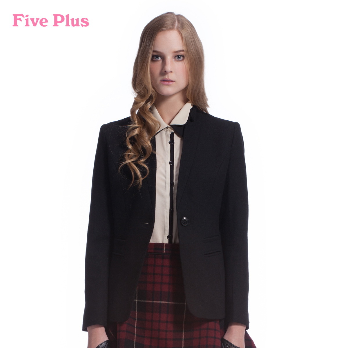 Five plus2012 female autumn all-match woolen leather mosaic thin suit jacket 2123344670