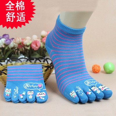 five-toe socks female smiley 100% cotton socks stripe socks