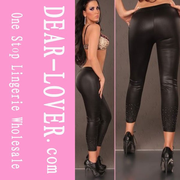 Fix Rhinestone Faux Leather Legging Black for Women LC7797 + Cheaper price + Free Shipping Cost + Fast Delivery