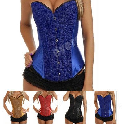 FL 4 Colors Shinning Satin Lace up Women Slim Corset Bustier Lingerie TOP S-2XL