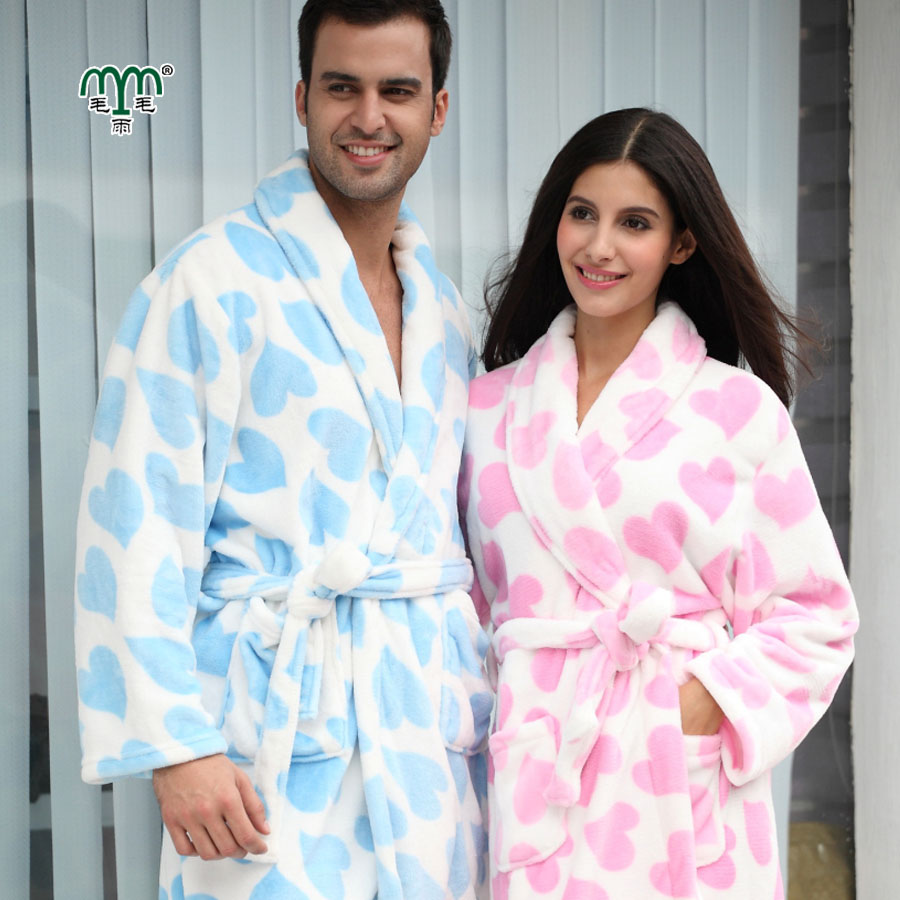 Flannel bathrobe lounge lovers one piece robe coral fleece sleepwear spring and autumn