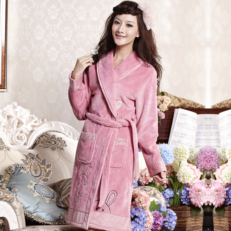 Flannel robe autumn and winter women's thickening coral fleece robe bathrobes Women one piece sleepwear