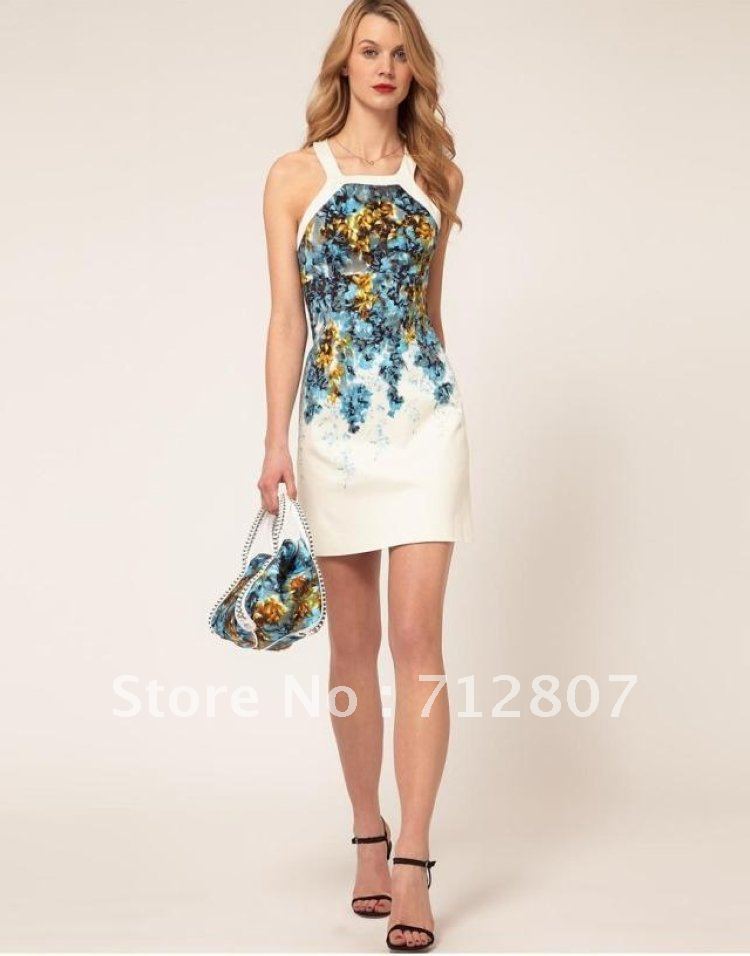 FLORAL PRINT DRESS ,free shipping