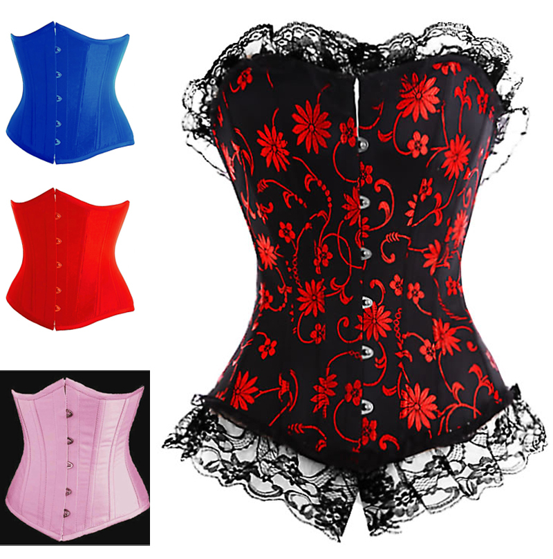 Floral printing/Plain Color Gothic Sexy Lingerie Lace Up Burlesque Woman Bustier Corset top shaper