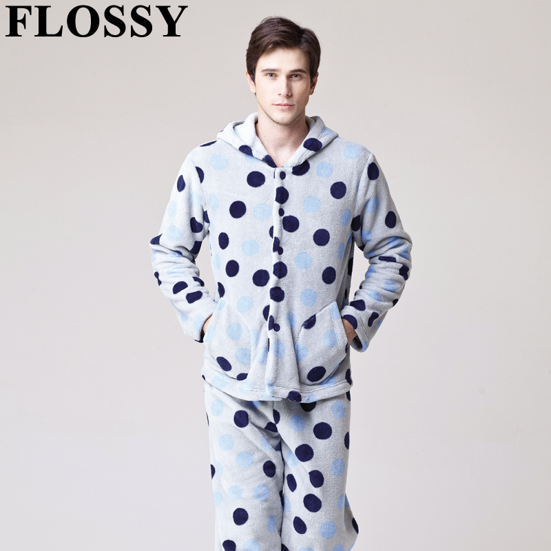 Flossy 2012 winter male sleepwear polka dot coral fleece lounge set b423212