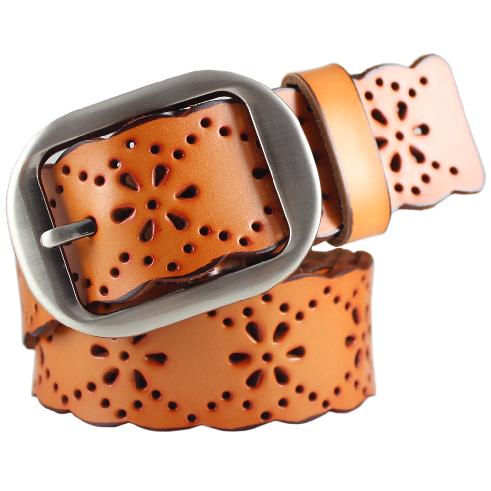 Flower cutout casual genuine leather women's strap Women fashion cowhide pin buckle belt (BL006)