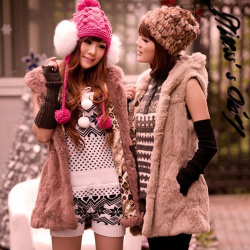 flower fur rabbit fur vest long /rabbit waistcoat RV10-010