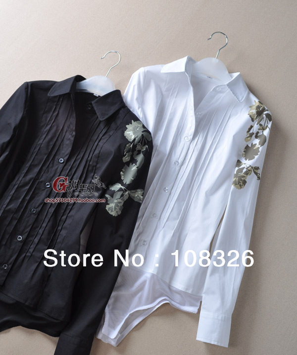 Flowers!Handsome organ pleated lapel long-sleeved Slim Siamese shirts 2013 Free Shipping