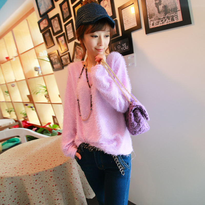 Fluffy yarn basic sweater Women h2428