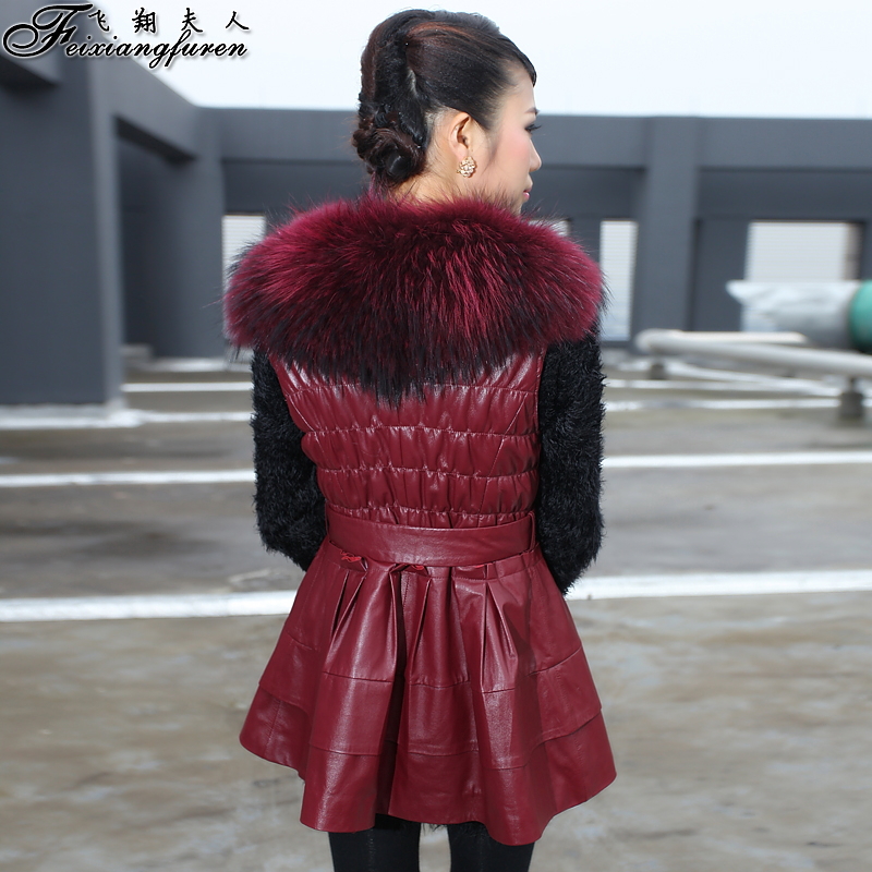 Flying Lady 2013 spring new imported sheep skin leather leather and cotton hit the Guppy Tank Dress jacket