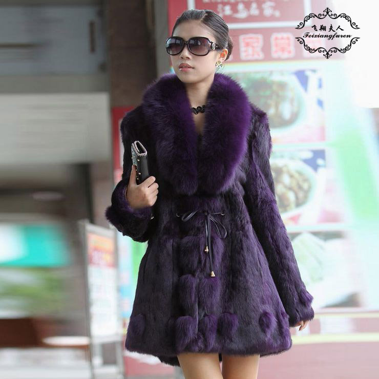 Flying Lady Jacket 2011 new special fox collar and long sections integral skin hare fur grass K006