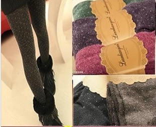 Foot thick camel wool blended the snowflake knit pantyhose