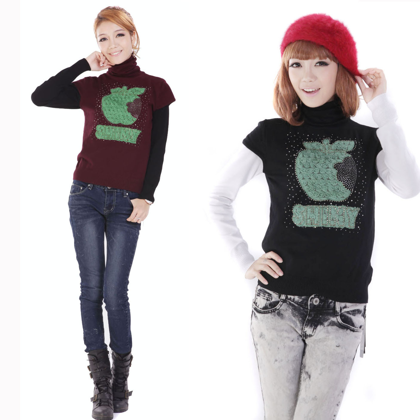 for women 2012 autumn new arrival sweater outerwear sweet all-match cartoon turtleneck slim sweater basic shirt 1113