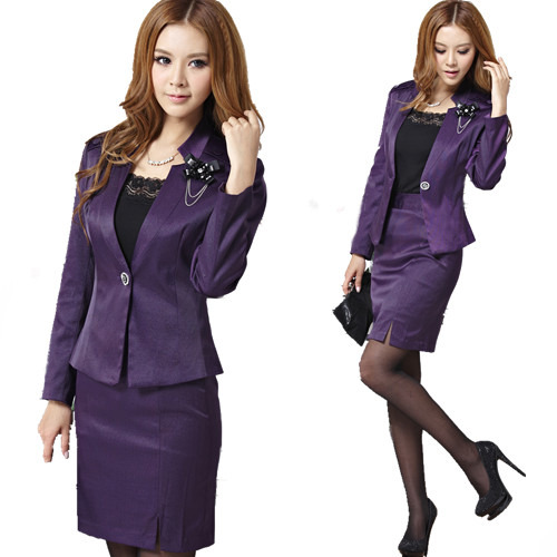 Formal work wear professional set elegant slim ol professional women suit purple skirt