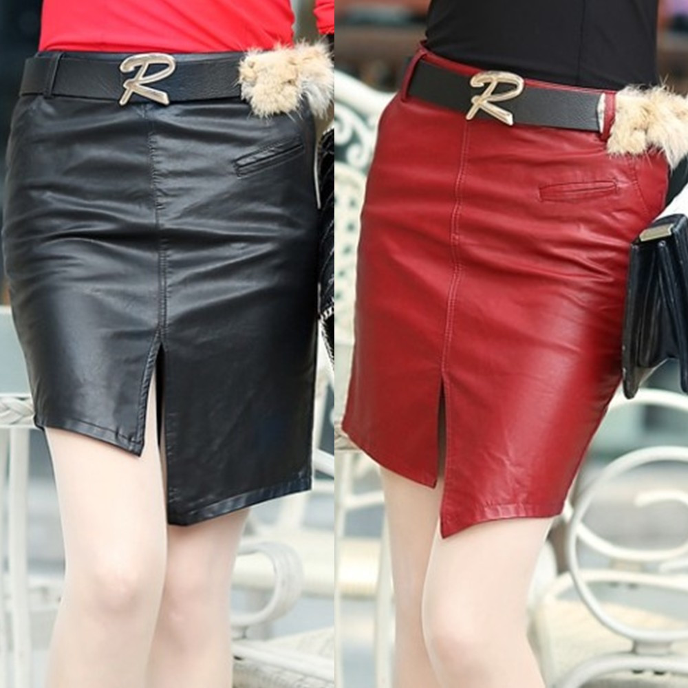 Former placketing water wash PU leather ol bust skirt short skirt PU slim hip skirt step