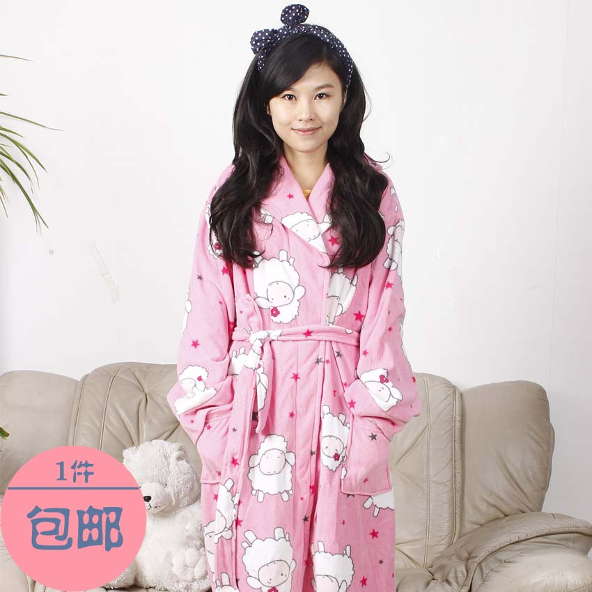 Foundation lambling polar fleece fabric plush lacing long design female lounge robe sleepwear