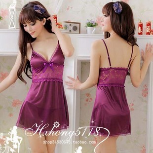 Four seasons anti silk viscose female lounge sexy glossy spaghetti strap sleepwear nightgown set