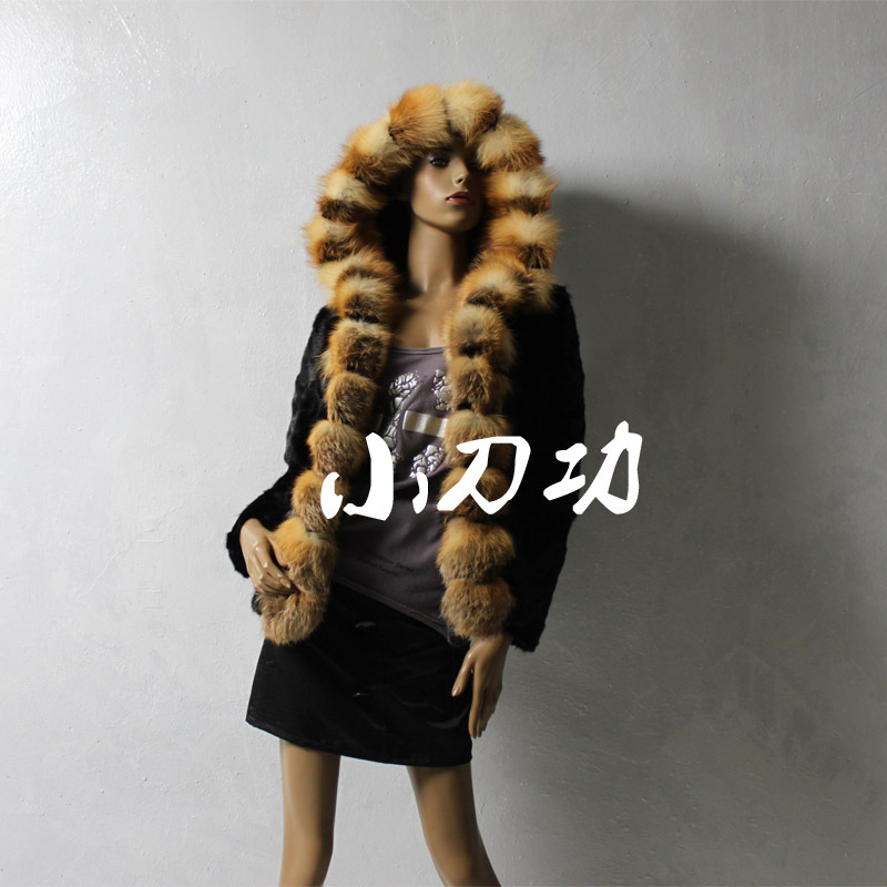 Fox fur border mink hooded fur coat fight mink hooded top c010