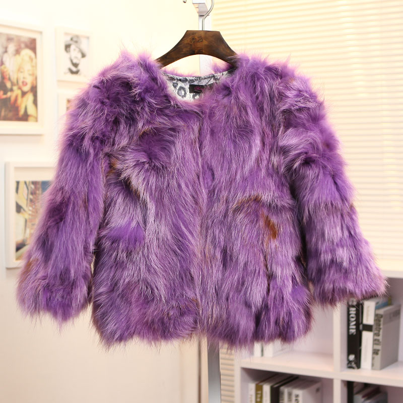 Fox fur coat purple ladies fox wool small f8 80