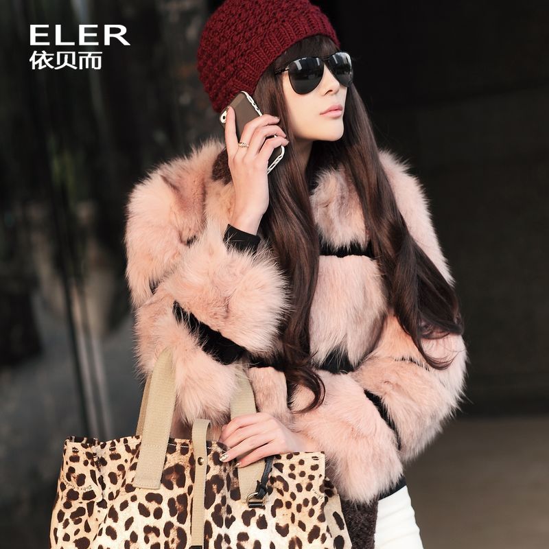 Fox fur coat short design long-sleeve 2012 women's rex rabbit hair stripe