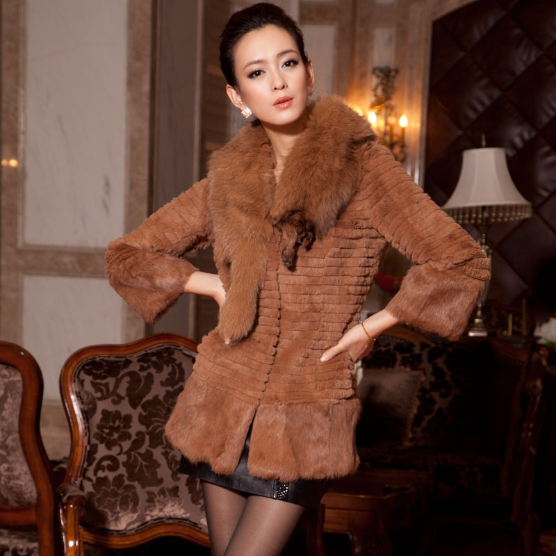 Fox fur rabbit fur long-sleeve fur women's medium-long outerwear 2012 winter