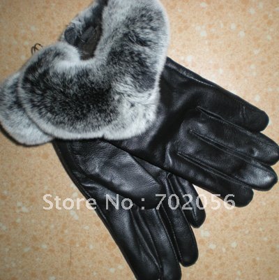 Fox fur Real lambskin Gloves skin gloves LEATHER GLOVES Warm Fashion 6pairs/lot #2419