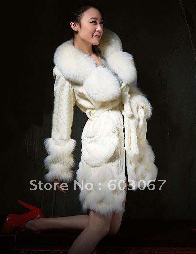 Fox fur rex rabbit hair women's fur coat 2012 long-sleeve medium-long real fox rex rabbit fur garment