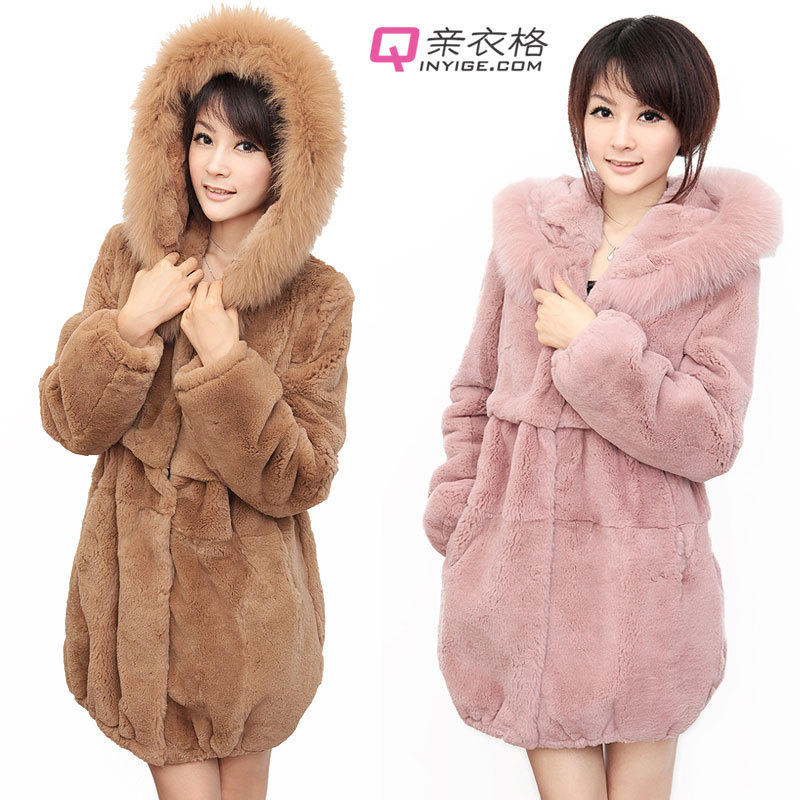 Fox fur tie hat full leather rabbit fur coat 2012 medium-long women's