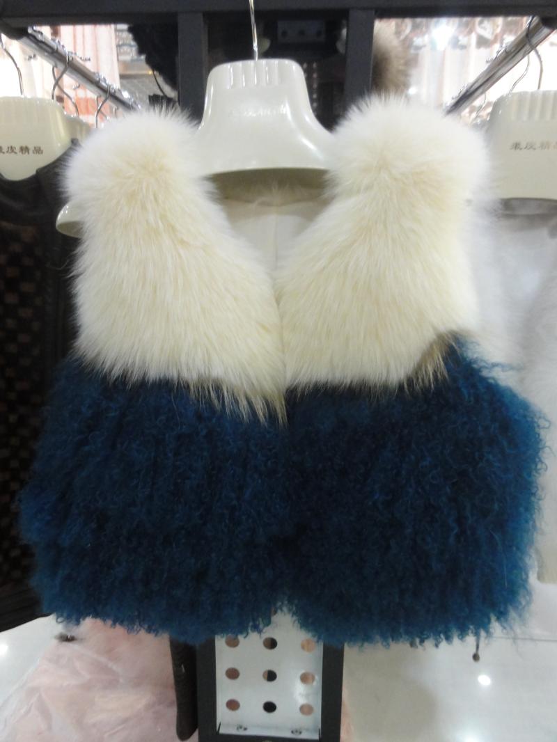 Fox fur vest beach wool vest color block women's fur fox fur vest outerwear