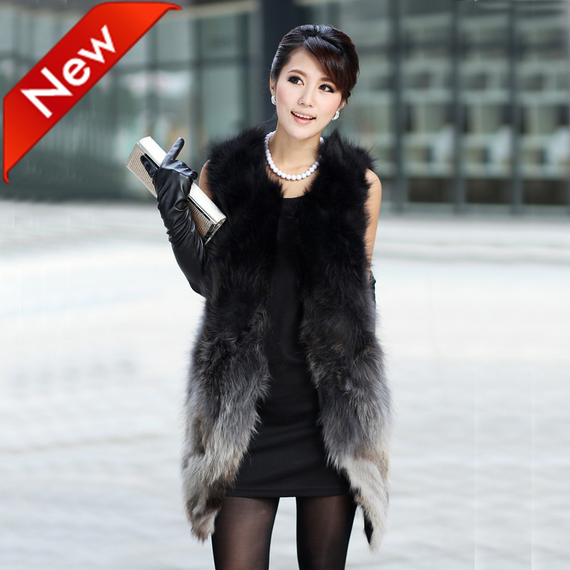 Fox fur vest vest long design gradient color fur outerwear