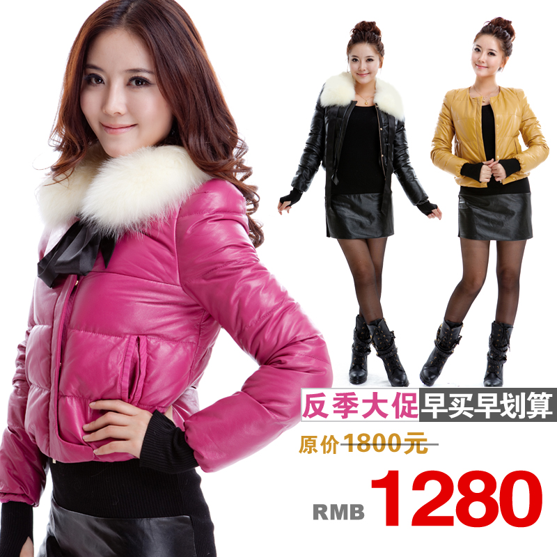 Fox fur women's short design sheepskin leather clothing genuine leather down coat