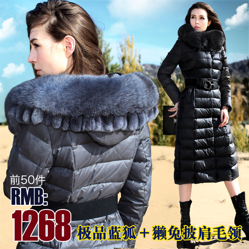 Fox rex rabbit cape fur collar lengthen thickening slim luxury female down coat plus size available